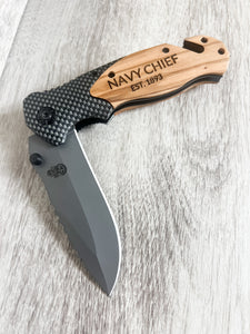 NAVY CHIEF Engraved Knife
