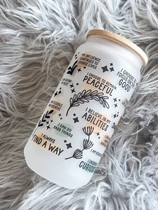 TEACHERS DAILY AFFIRMATIONS Glass Can Cup