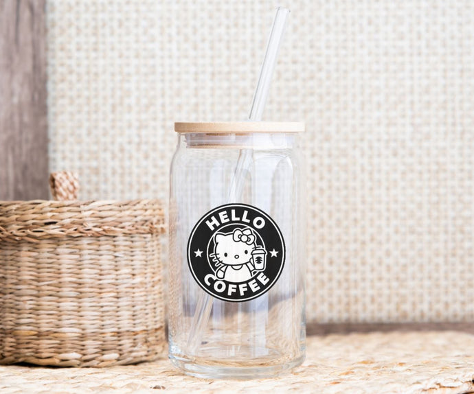 HELLO COFFEE Glass Can Cup